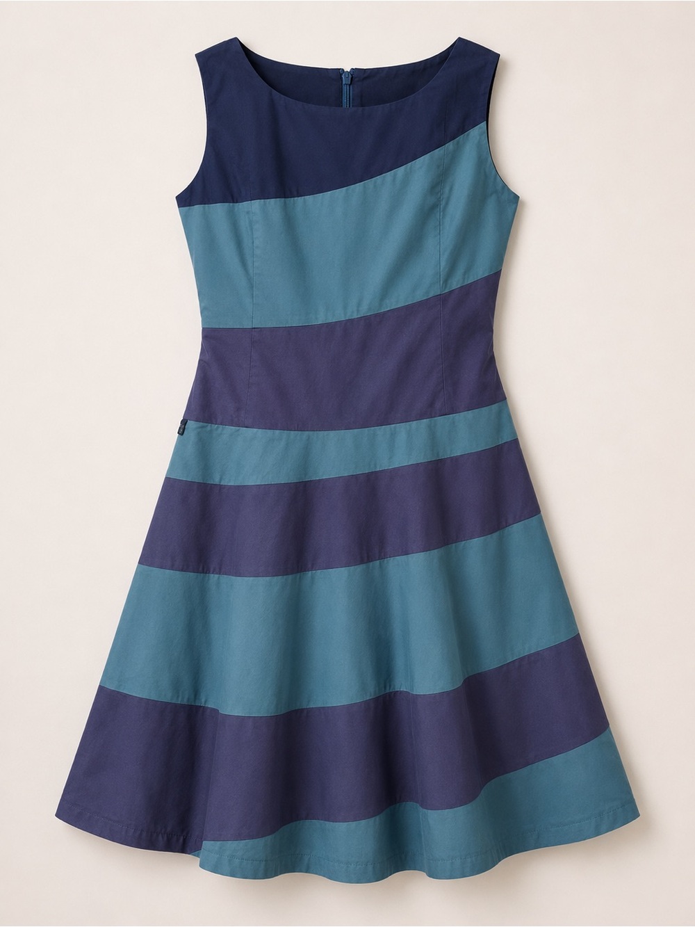 Skunkfunk Navy and Teal Striped Midi Dress M